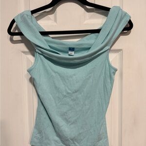 2 Women's Light Blue and Tan Ribbed Tops